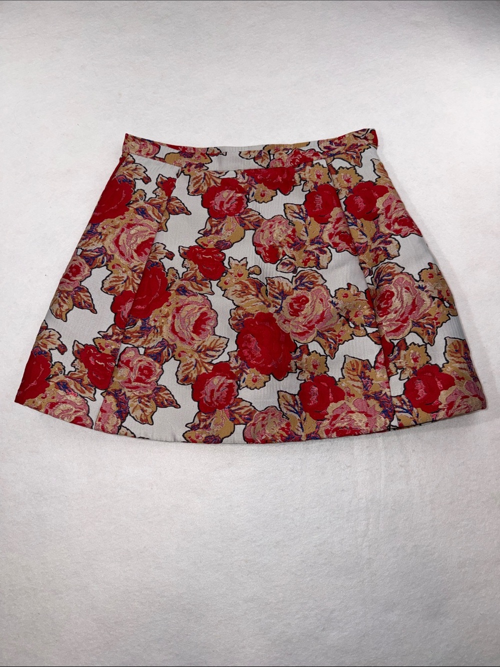 Rachel Antonoff Red and Cream Floral A-Line Skirt